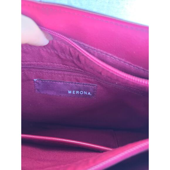 Merona Red Handbag Shoulder Purse with Front Pocket 13 Inch - Picture 4 of 6